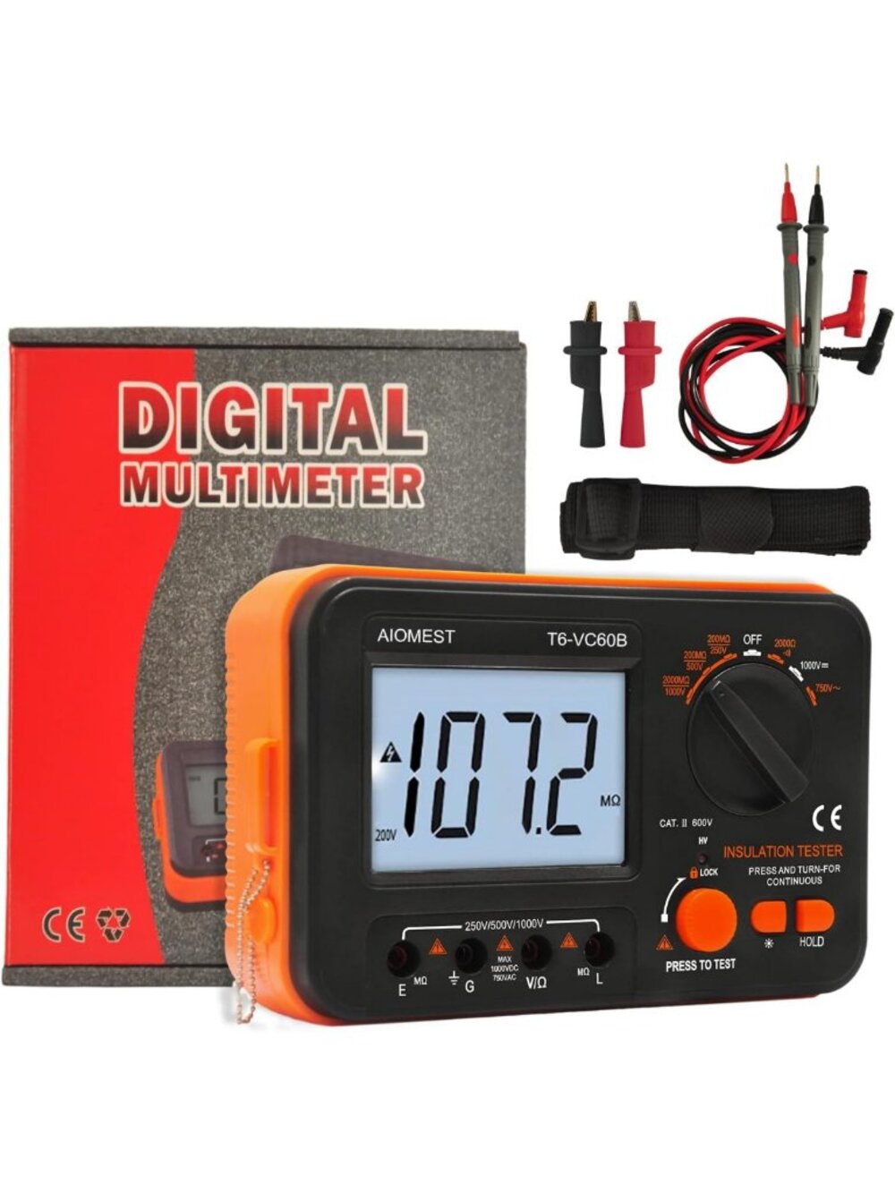 High Voltage Insulation Resistance Tester 1000V, Digital Megaohmmeter VC60B